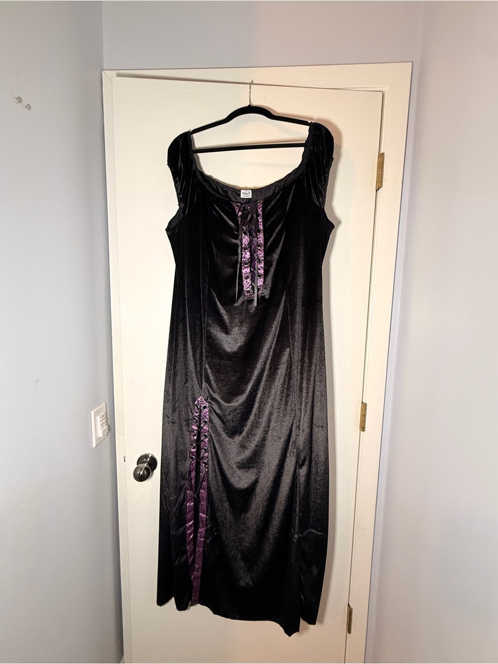 Spirit Halloween Black Velvet witch/goth dress with Purple Trim